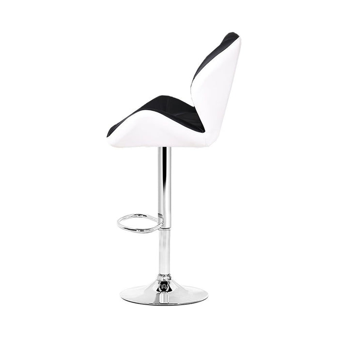 Two Bar Stools Gas Lift Padded Leather Black & White -Home Living Store - -  