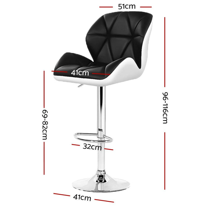 Two Bar Stools Gas Lift Padded Leather Black & White -Home Living Store - -  