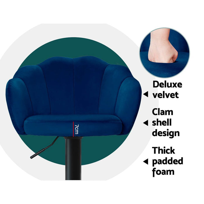 Two Bar Stools Gas Lift Velvet Blue -Home Living Store - -  