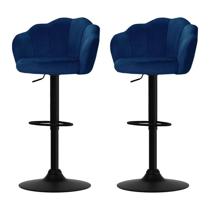 Two Bar Stools Gas Lift Velvet Blue -Home Living Store - -  