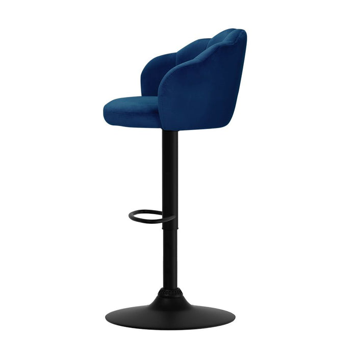 Two Bar Stools Gas Lift Velvet Blue -Home Living Store - -  