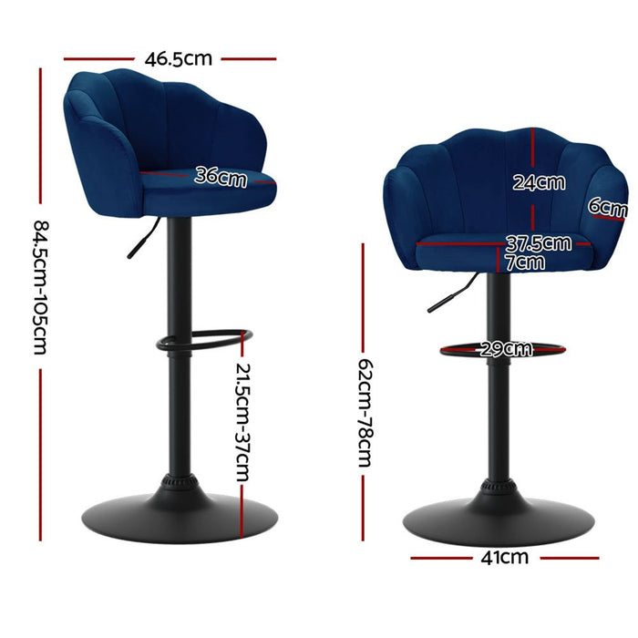 Two Bar Stools Gas Lift Velvet Blue -Home Living Store - -  