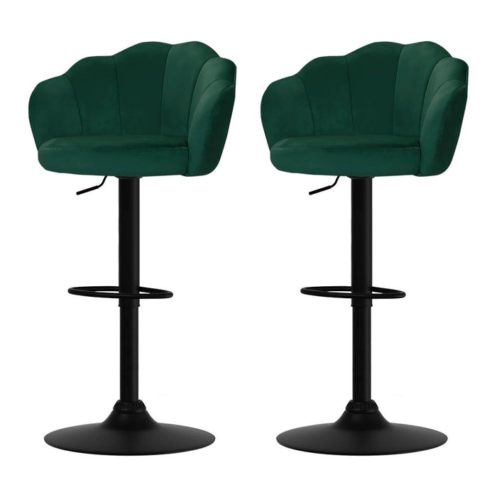 Two Bar Stools Gas Lift Velvet Green -Home Living Store - -  