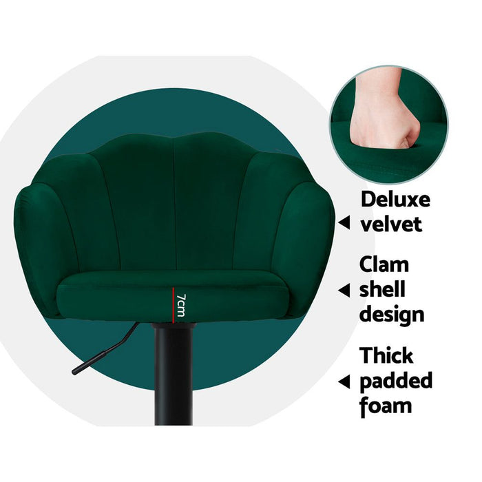 Two Bar Stools Gas Lift Velvet Green -Home Living Store - -  