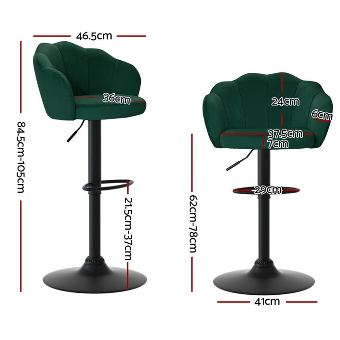 Two Bar Stools Gas Lift Velvet Green -Home Living Store - -  