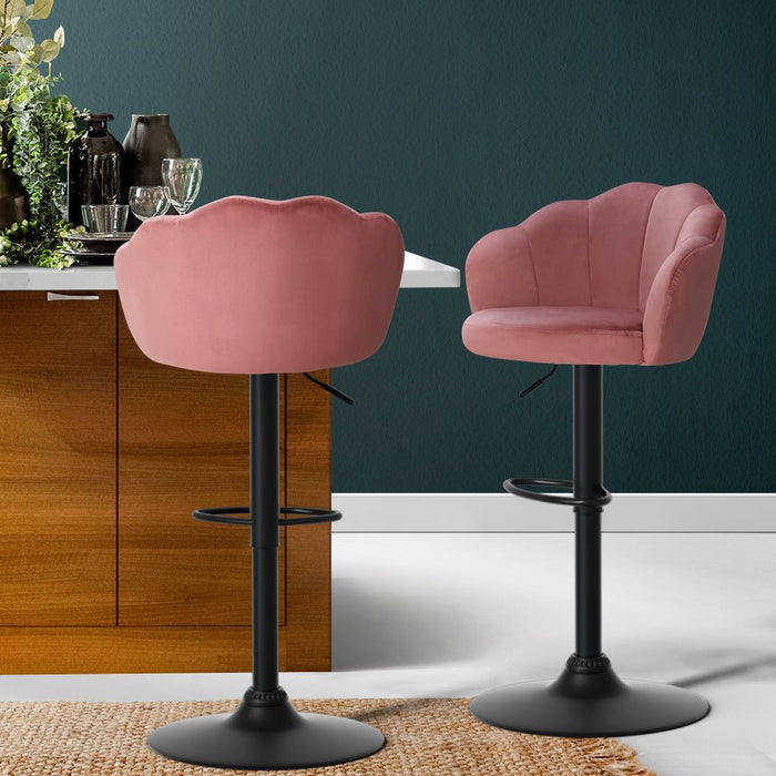 Two Bar Stools Gas Lift Velvet Pink -Home Living Store - -  