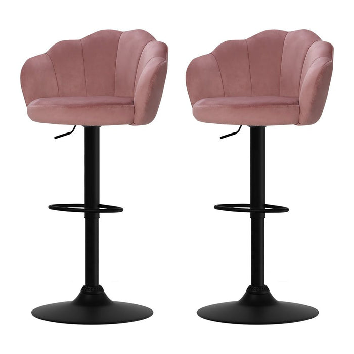 Two Bar Stools Gas Lift Velvet Pink -Home Living Store - -  