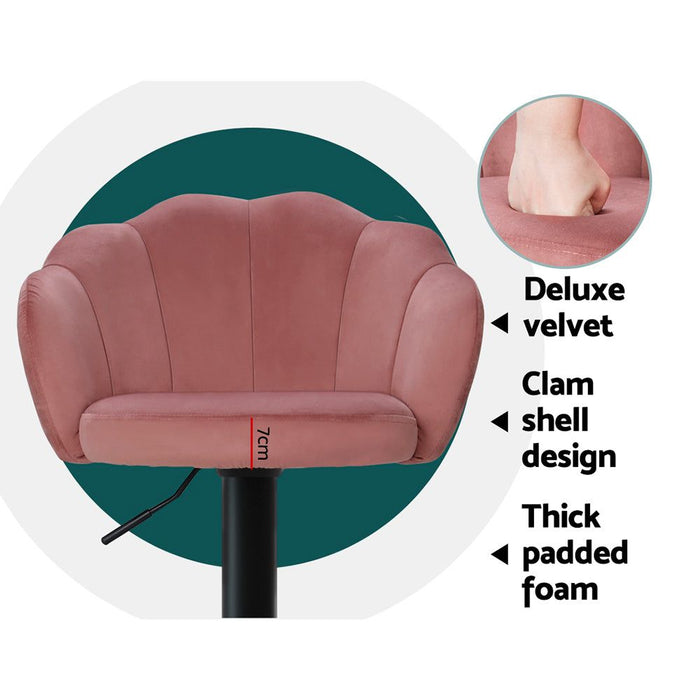 Two Bar Stools Gas Lift Velvet Pink -Home Living Store - -  