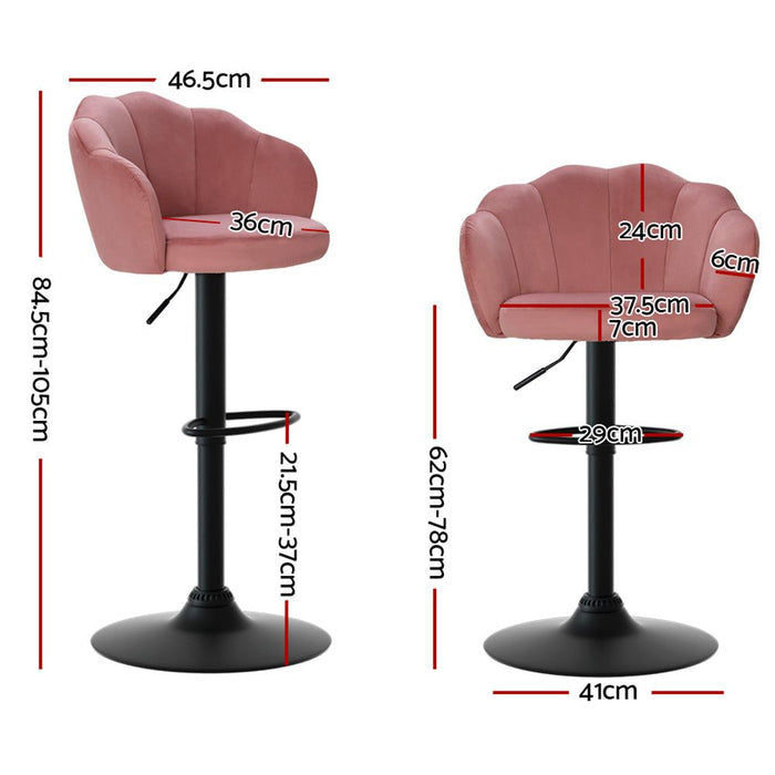 Two Bar Stools Gas Lift Velvet Pink -Home Living Store - -  