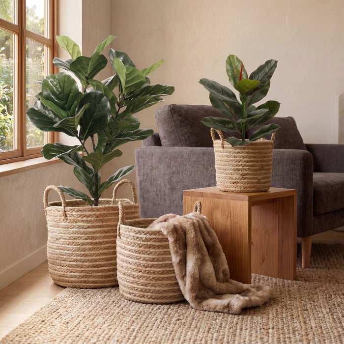 DAISY Set of 3 Woven Baskets – Handmade Natural Décor Storage