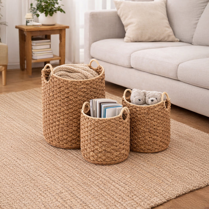 ASTER Set of 3 Woven Baskets – Handmade Natural Décor Storage