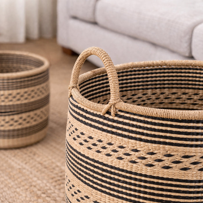 POPPY Set of 3 Seagrass Woven Baskets – Handmade Natural Décor Storage