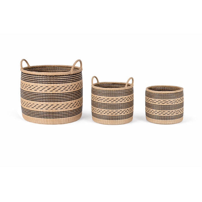 POPPY Set of 3 Seagrass Woven Baskets – Handmade Natural Décor Storage