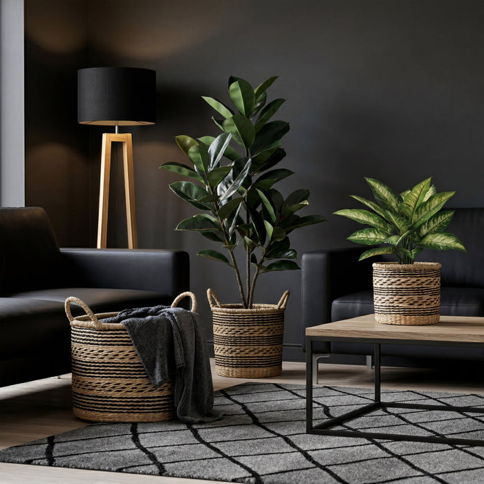 POPPY Set of 3 Seagrass Woven Baskets – Handmade Natural Décor Storage