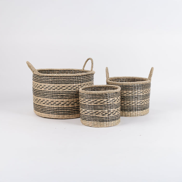 POPPY Set of 3 Seagrass Woven Baskets – Handmade Natural Décor Storage