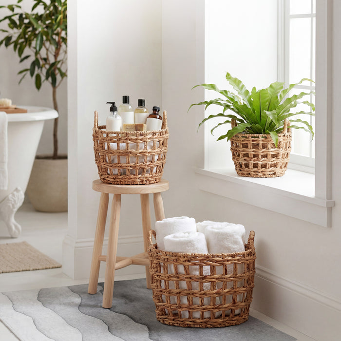 Freesia Handwoven Water Hyacinth Basket Set (3 Piece)