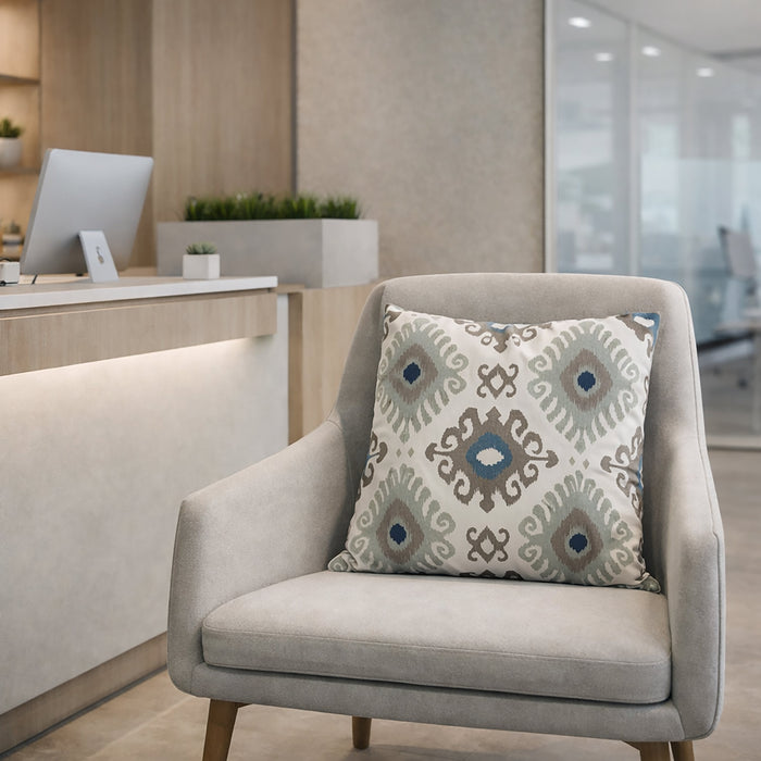 Urban Style Aztec Pattern Cushion | Beige & Blue, 45x45cm