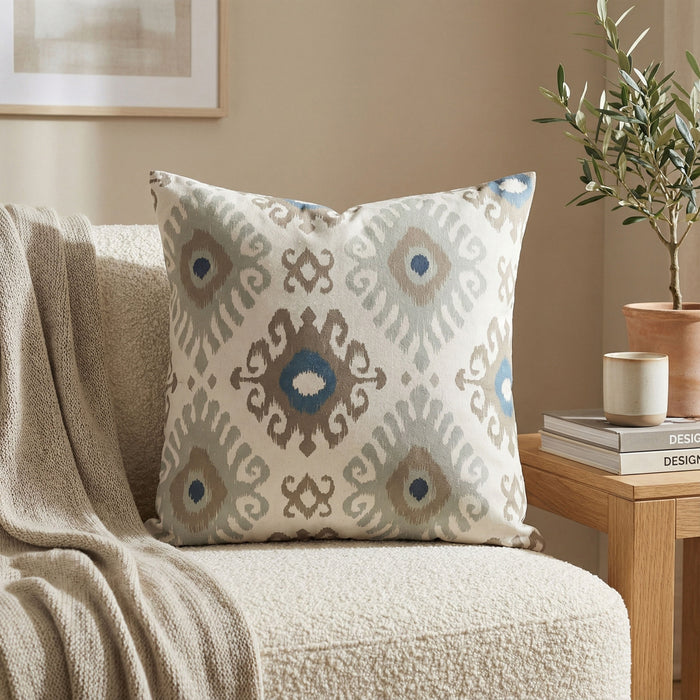 Urban Style Aztec Pattern Cushion | Beige & Blue, 45x45cm