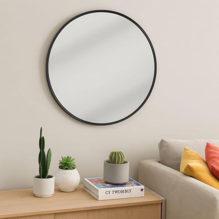 Urban Style Reflections Round Mirror – Black | 80cm Diameter