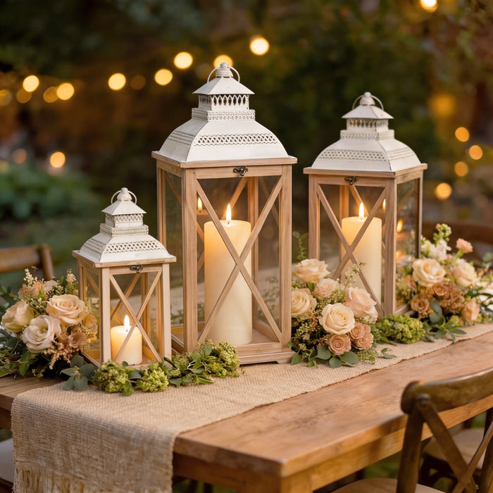 Urban Style Natural Wooden Lantern Set – 3 Piece Decorative Lanterns for Indoor & Alfresco Styling