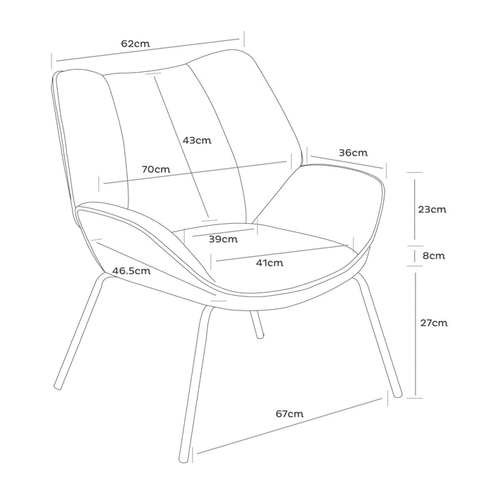 Boudoir Accent Chair – Chenille Fabric with Matt Black Steel Legs for Living Room and Bedroom