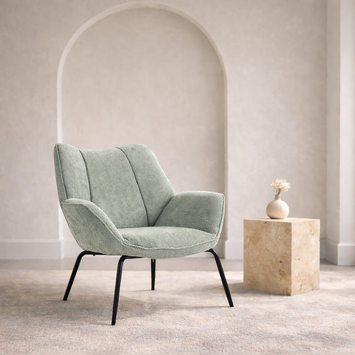 Boudoir Accent Chair – Chenille Fabric with Matt Black Steel Legs for Living Room and Bedroom