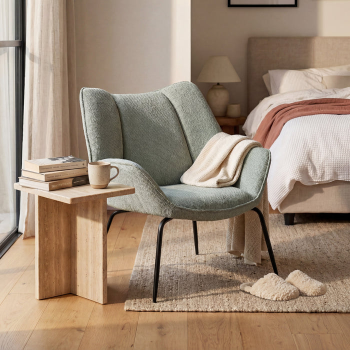 Boudoir Accent Chair – Chenille Fabric with Matt Black Steel Legs for Living Room and Bedroom