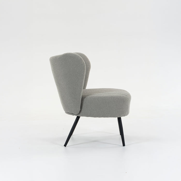Boudoir Accent Chair — Soft Grey Boucle, Compact & Stylish for Bedroom or Living Room