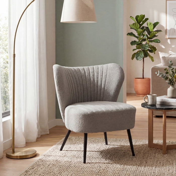 Boudoir Accent Chair — Soft Grey Boucle, Compact & Stylish for Bedroom or Living Room