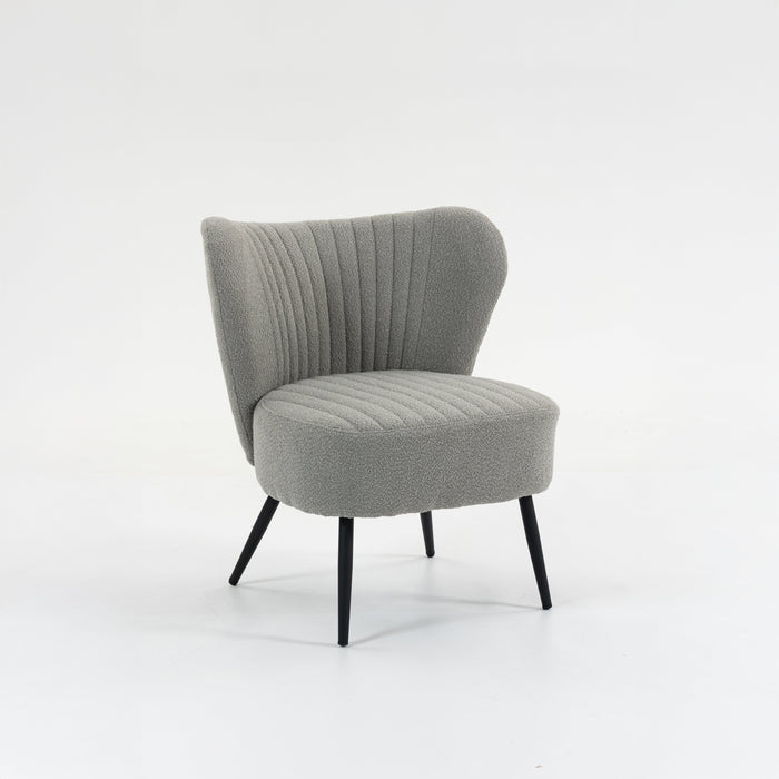 Boudoir Accent Chair — Soft Grey Boucle, Compact & Stylish for Bedroom or Living Room