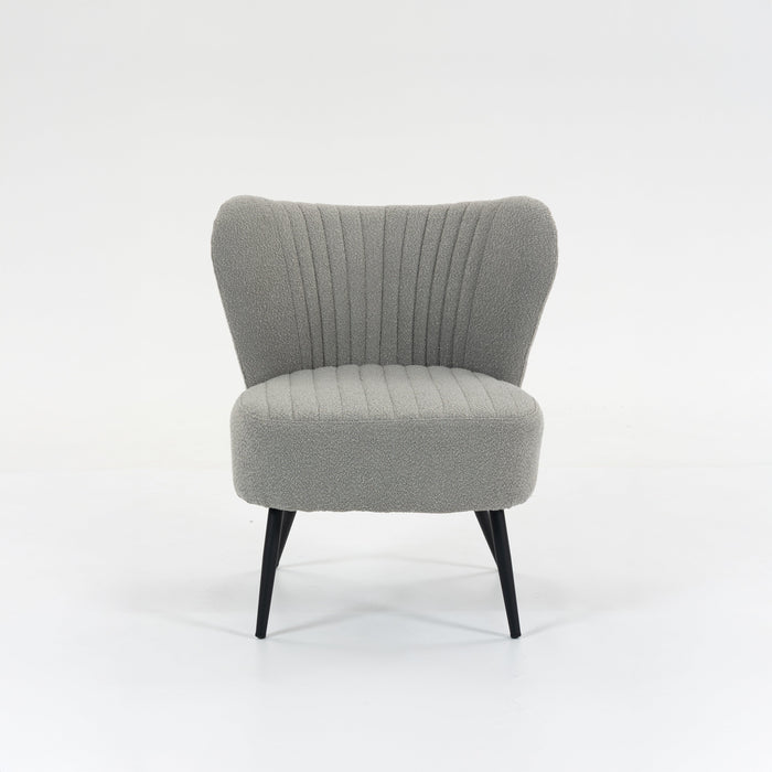 Boudoir Accent Chair — Soft Grey Boucle, Compact & Stylish for Bedroom or Living Room