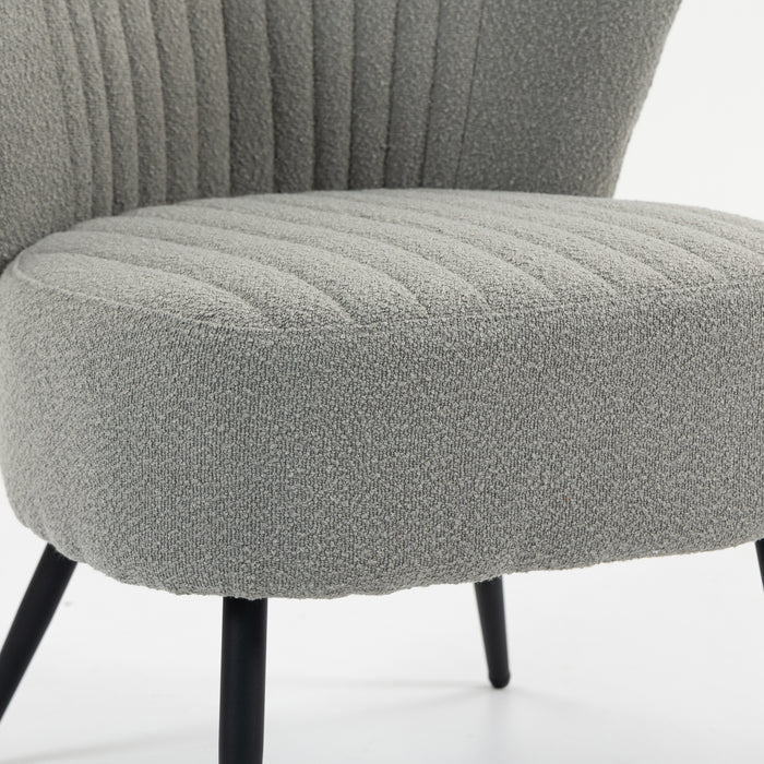 Boudoir Accent Chair — Soft Grey Boucle, Compact & Stylish for Bedroom or Living Room