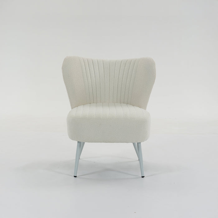 Boudoir Accent Chair — Soft White Boucle, Compact & Stylish for Bedroom or Living Room