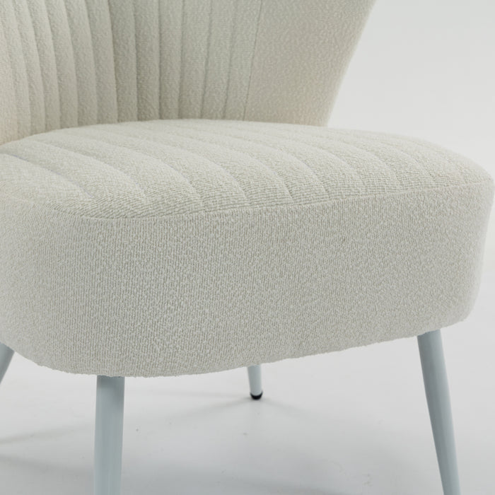 Boudoir Accent Chair — Soft White Boucle, Compact & Stylish for Bedroom or Living Room