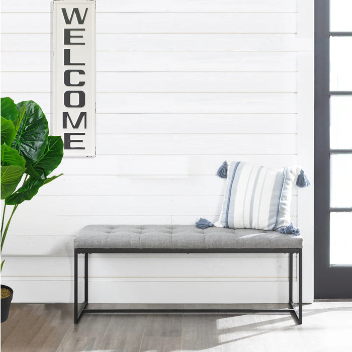 Relax Bench Seat in Grey Fabric with Black Metal Frame by Woodstock™