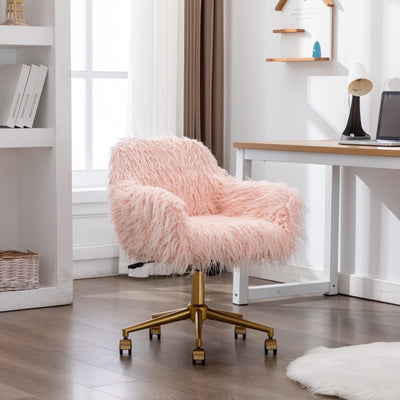 Fluffy Office Chair Faux Fur Modern Swivel Desk Chair for Women And Girls-Pink-#product_category#-Home Living Store