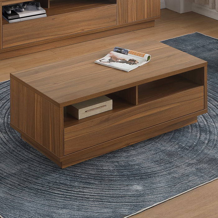 Tauris VICECTWAL Coffee Table – Walnut Finish with Drawer & Open Storage