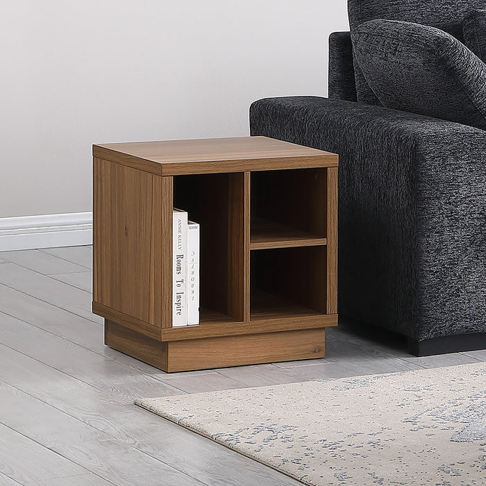 Tauris VICEETWAL Side Table – Walnut Veneer Cube Table with Open Storage