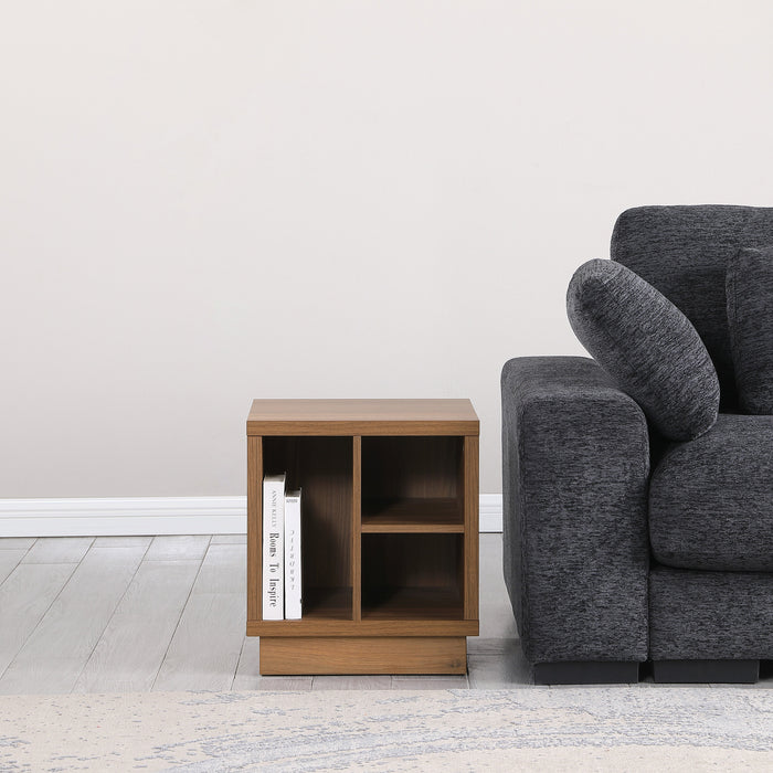 Tauris VICEETWAL Side Table – Walnut Veneer Cube Table with Open Storage