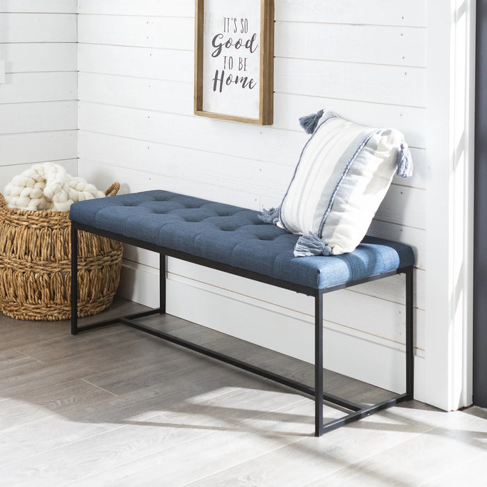 Relax Bench Seat in Blue Fabric with Black Metal Frame by Woodstock™