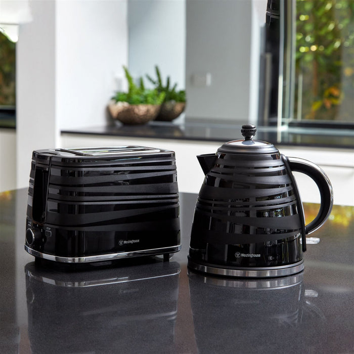 Westinghouse Kettle and Toaster Pack Black Striped 1.7L Kettle, 2 Slice Toaster-#product_category#- Distributed by:  under license