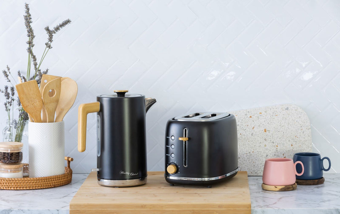 1.7L Kitchen Kettle in Black w/ Wood Accents-#product_category#-Home Living Store
