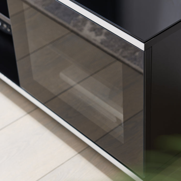 Tauris Diablo 210cm, Entertainment Unit, Tempered Glass, Black TV Cabinet lifestyle glass door feature