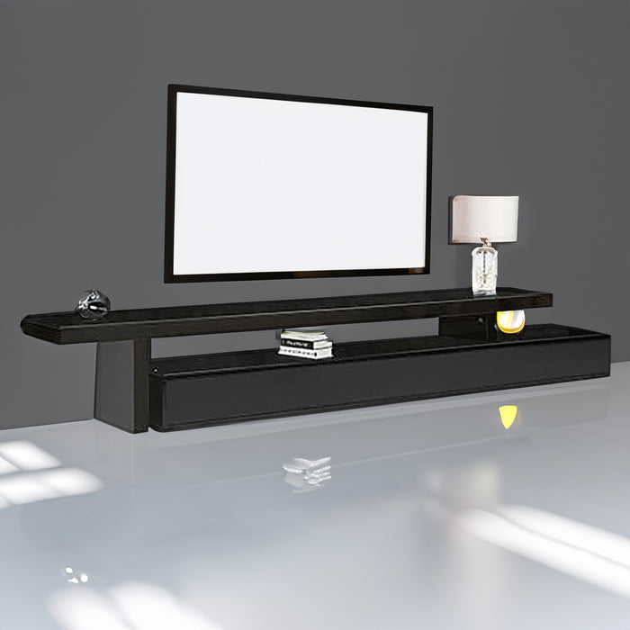 TV Cabinet with 3 Storage Drawers Extendable With Glossy MDF Entertainment Unit in Black Color