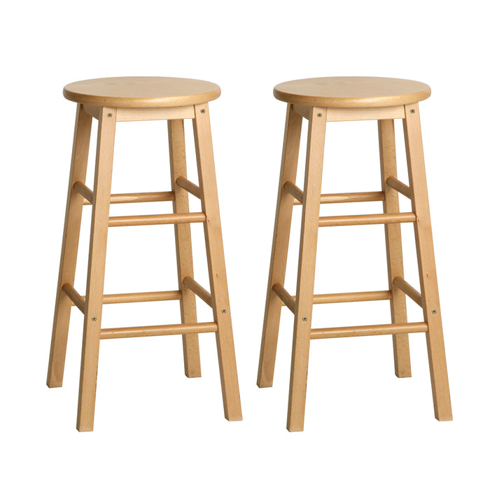 Two Bar Stools Round Chairs Wooden Nature-Home Living Store- 