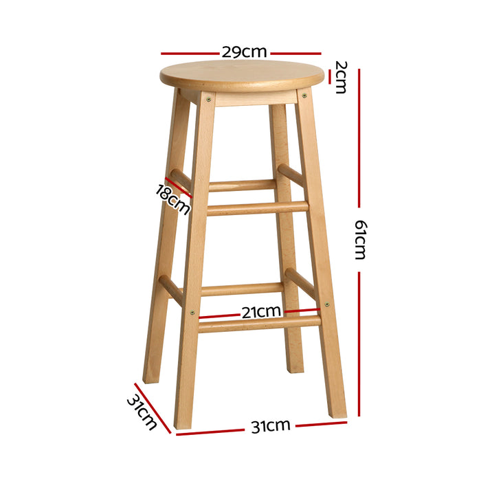 Two Bar Stools Round Chairs Wooden Nature-Home Living Store- 