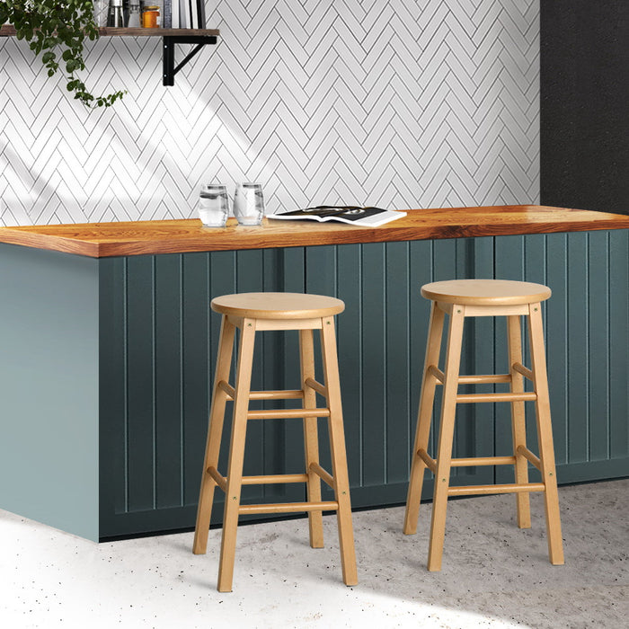 Two Bar Stools Round Chairs Wooden Nature-Home Living Store-Furniture > Chairs > Table & Bar Stools 