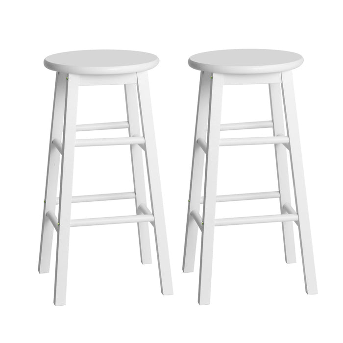 Two Bar Stools Round Chairs Wooden White-Home Living Store- 