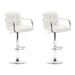 Two Bar Stools Leather Gas Lift w/Armrest White-Home Living Store- 