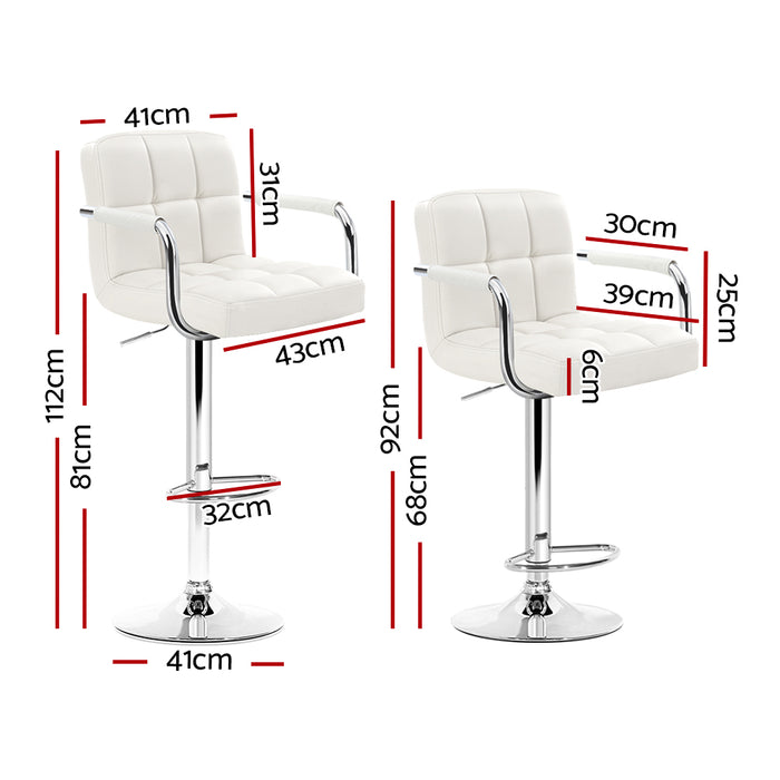Two Bar Stools Leather Gas Lift w/Armrest White-Home Living Store- 